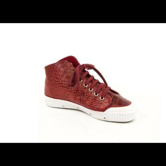 NEW SPRING COURT WOMENS ROUGE RED CROCO LEATHER HIGH TOP SNEAKERS SIZE CHOICE - Picture 4 of 5